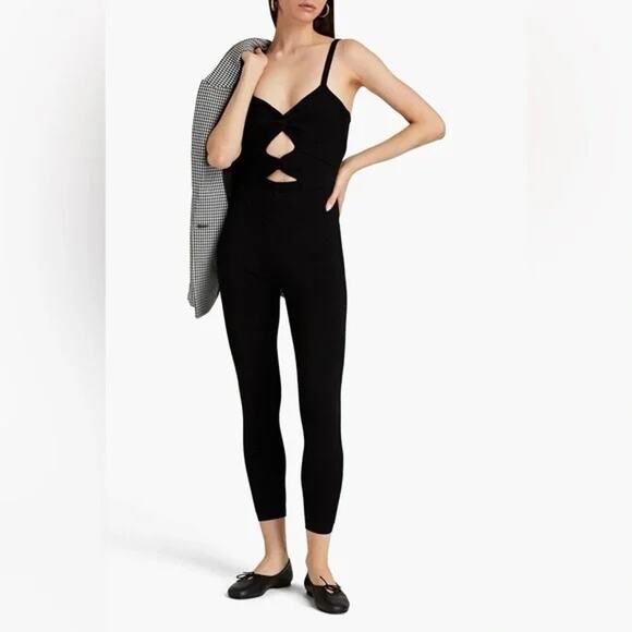 SANDRO Black Ribbed Knitted Twisted Cutout Top Stretchy Fabric Jumpsuit  36 US 4 - Picture 1 of 10